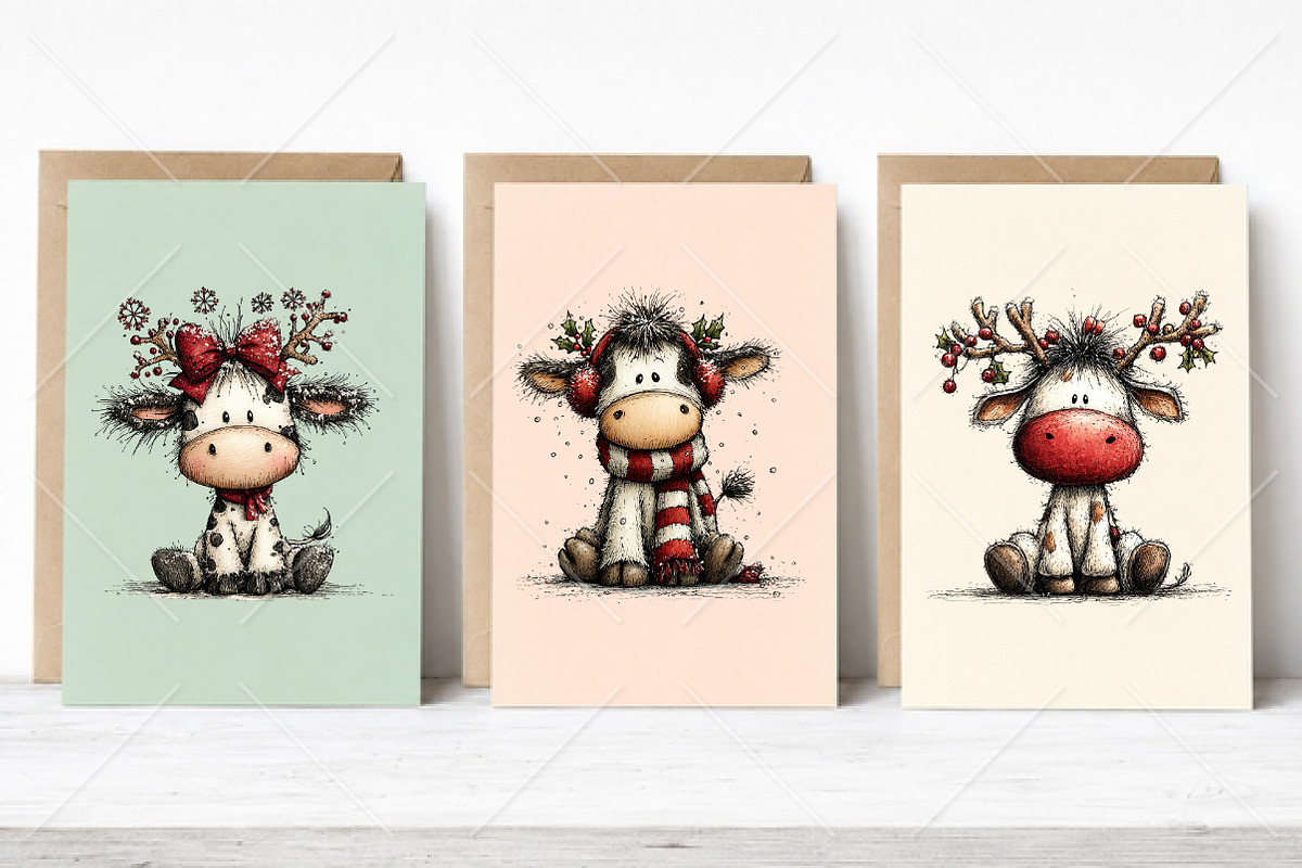 Whimsical Christmas Cute Cows PNG, a Seasonal Illustration by Canvas Craft (Photo 4 of 10)