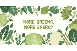 Green vegetable frame. Fresh lettuce, a Food Illustration by YummyBuum