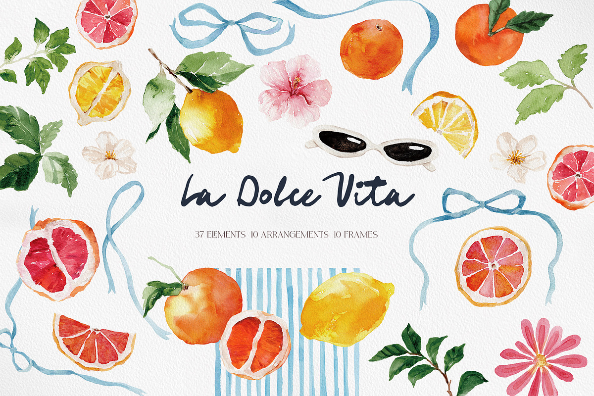 Watercolor Clipart - LA DOLCE VITA, a Decorative Illustration by Beigetime (Photo 1 of 13)