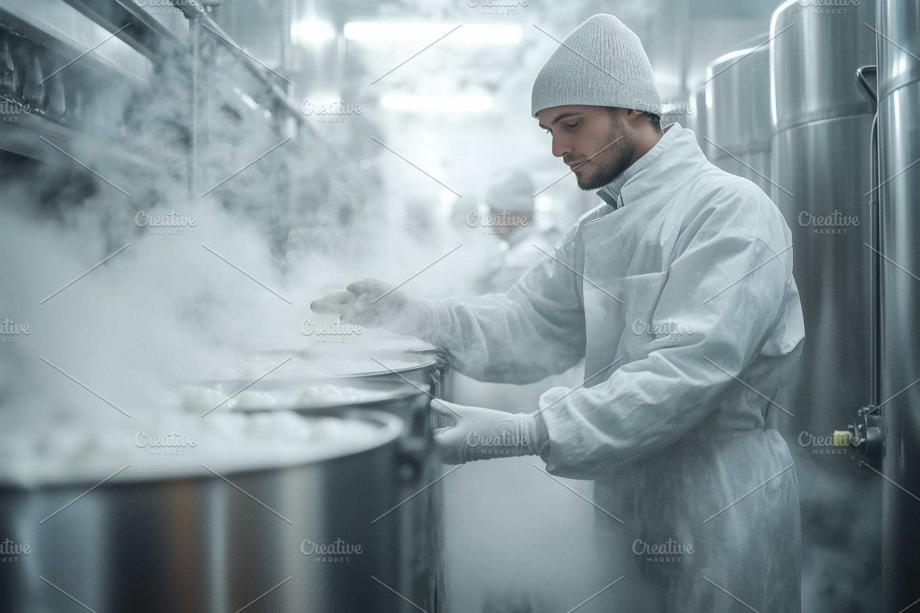 A Whole Milk and Fermented Milk Production Master worker in a white coat and be, a Person Photo by Textures & Backgrounds