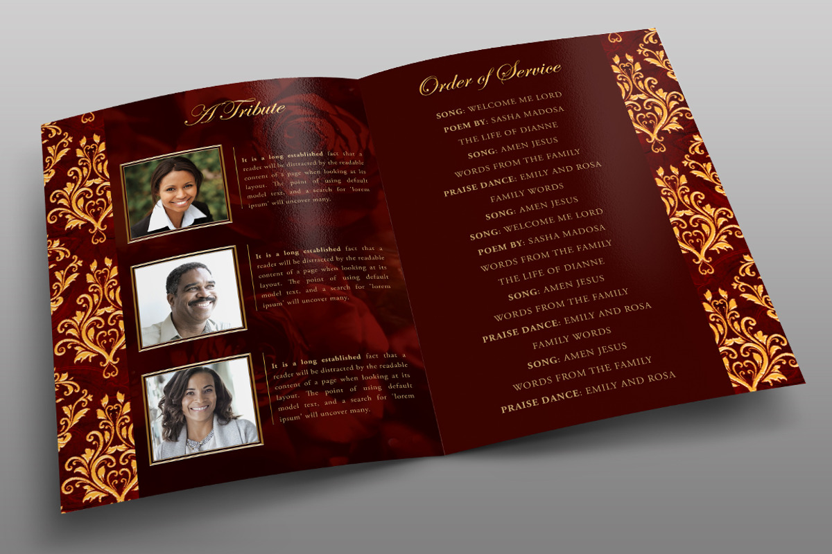 Gold Royal Rose Funeral Program, a Brochure Template by Royallove (Photo 5 of 5)