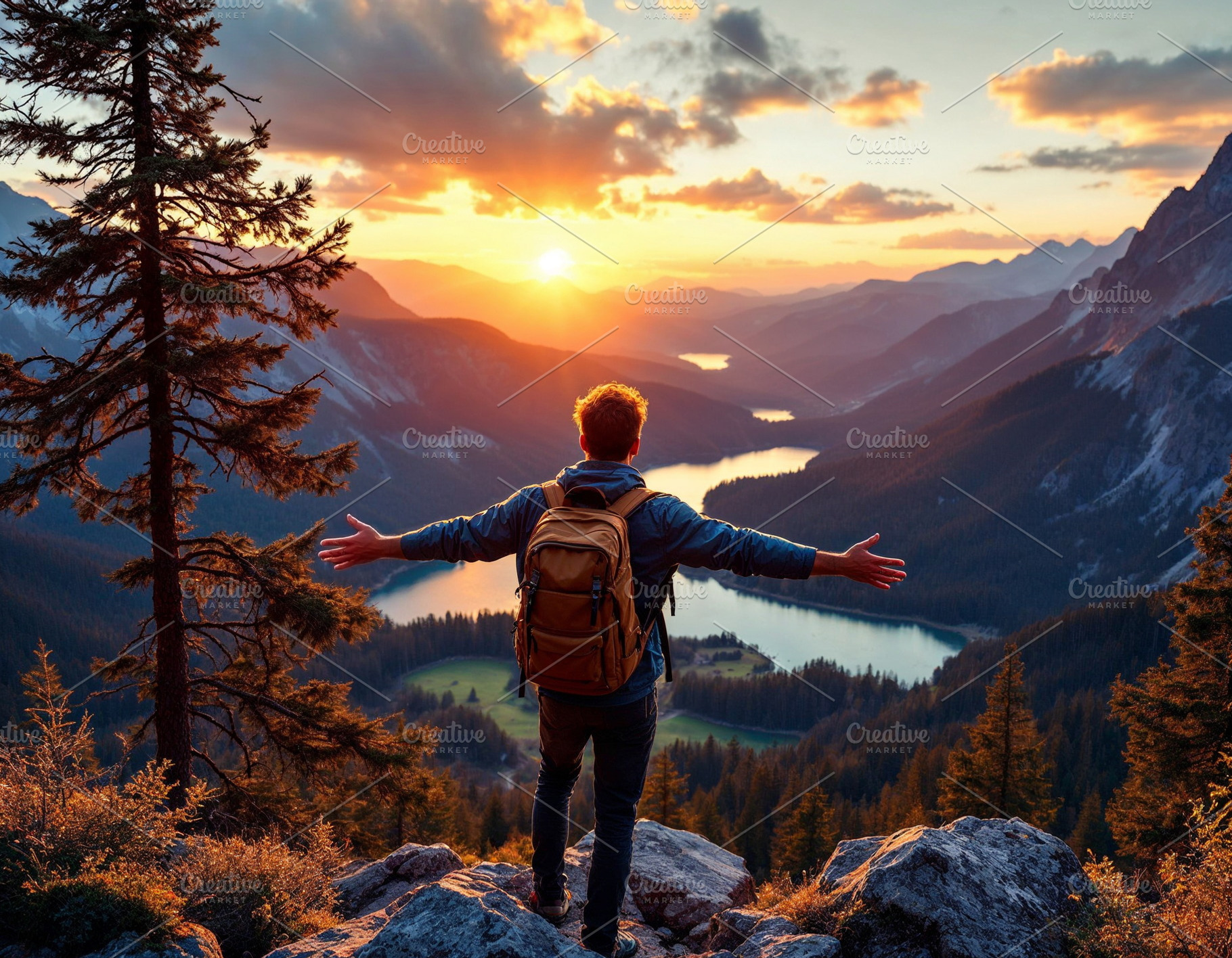 Hiker stands with arms wide open, a Nature Photo by Volff