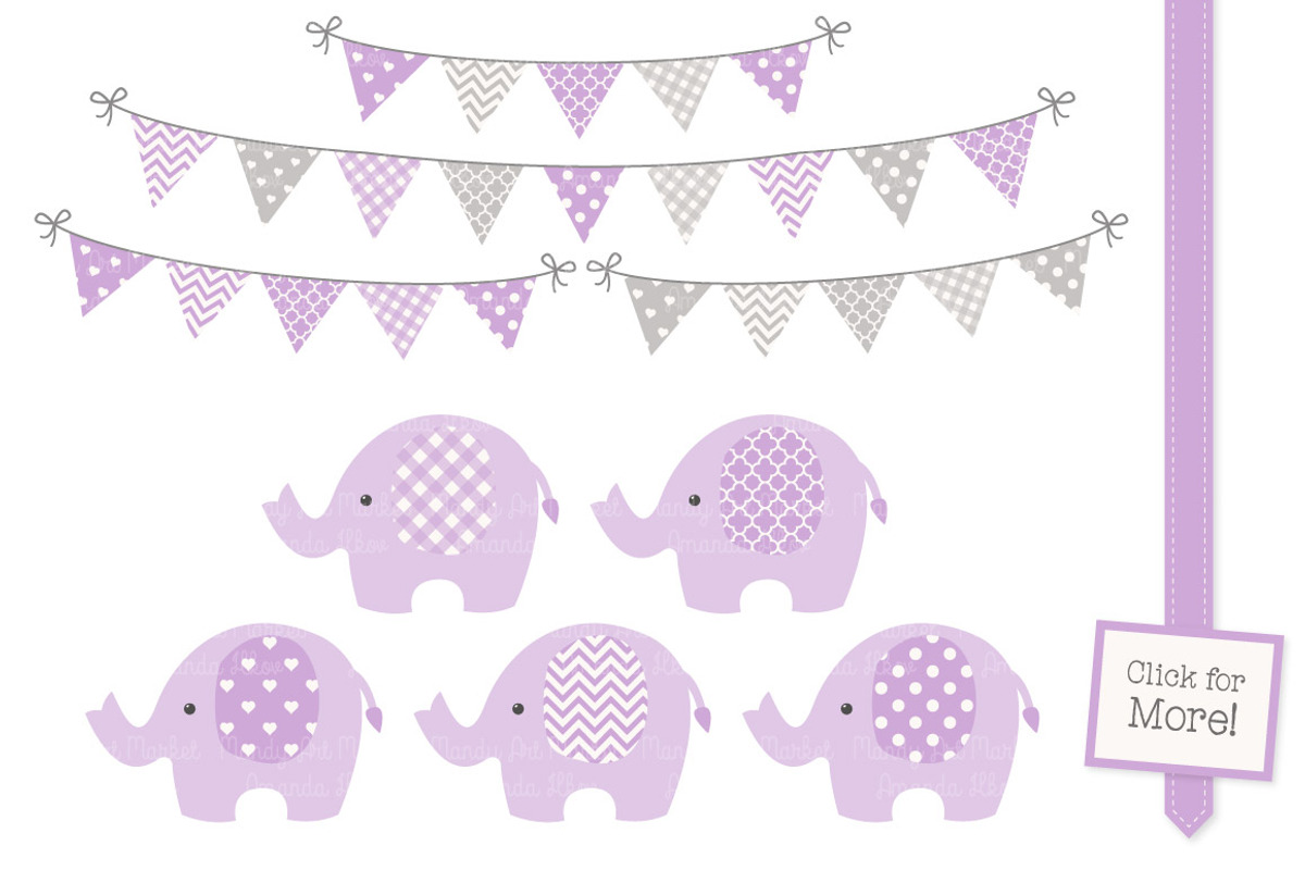 Lavender Elephants Clip Art & Papers, an Illustration by Amanda Ilkov (Photo 2 of 3)