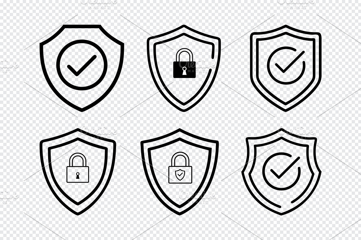 Shield icons with lock and checkmark, an Icon by Toufiqul