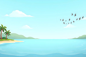 Birds Flying Over Island And Clear H, a Photo by LOGOCREATIVE