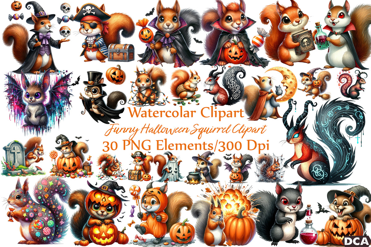 Funny Halloween Squirrel Clipart, an Illustration by DreamCafeArt (Photo 1 of 7)