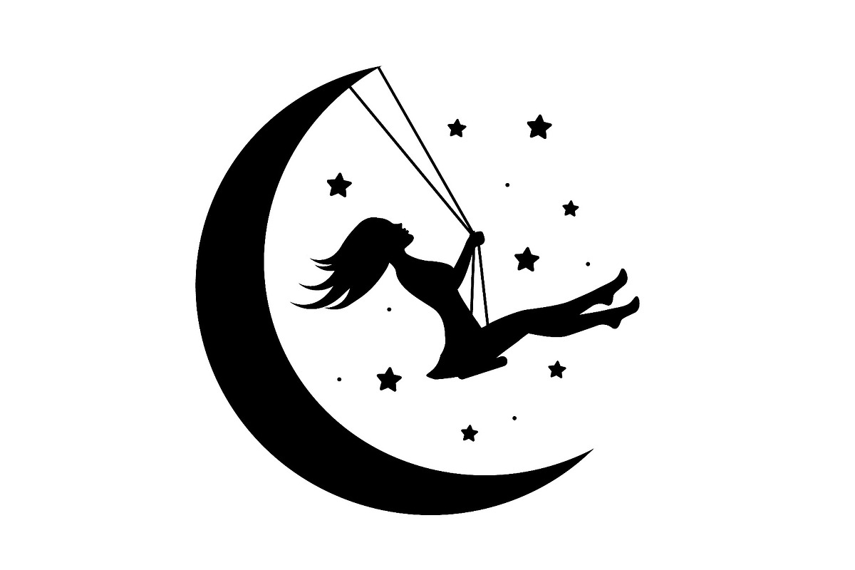 beautiful girl on the crescent, a Decorative Illustration by Happy Art