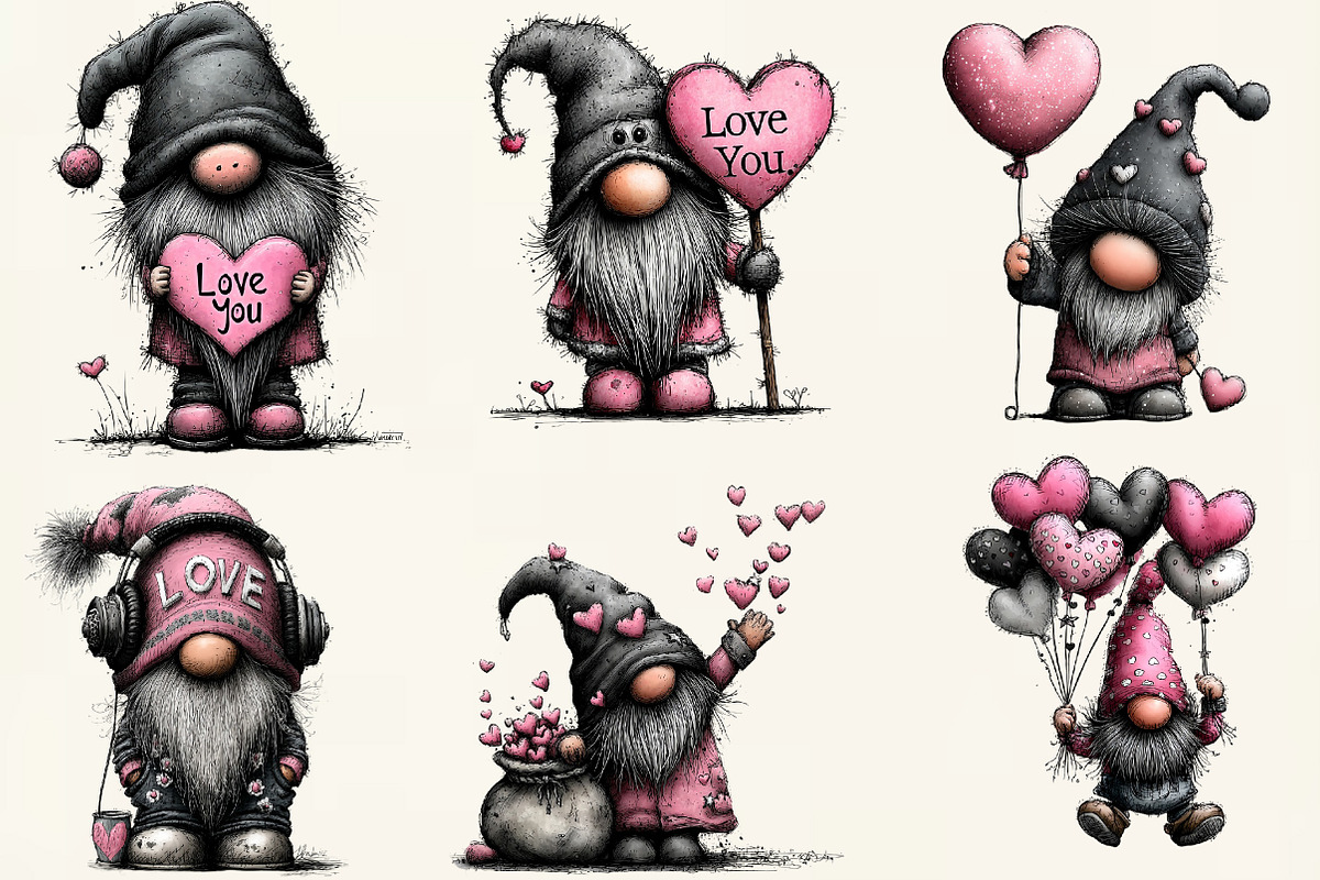 Quirky Valentine Love Gnome Clipart, an Illustration by DreamCafeArt (Photo 4 of 6)
