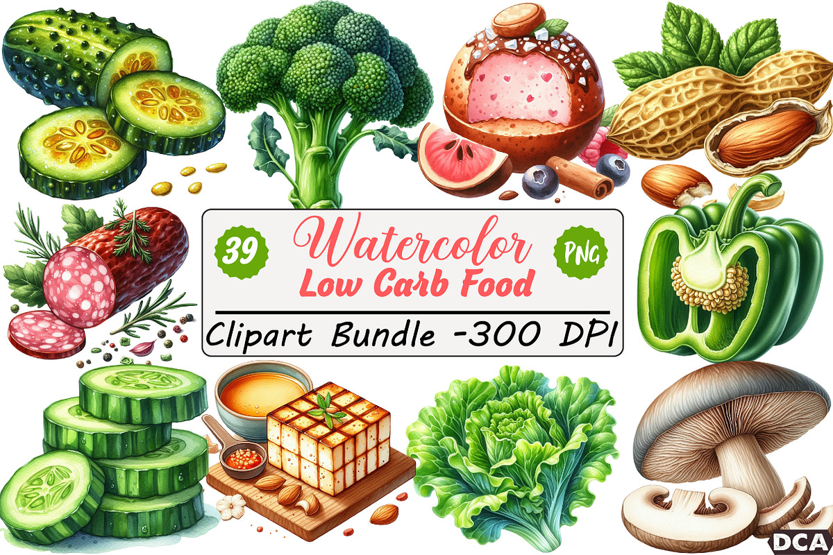 Low Carb Food Clipart Bundle, an Illustration by DreamCafeArt (Photo 1 of 9)