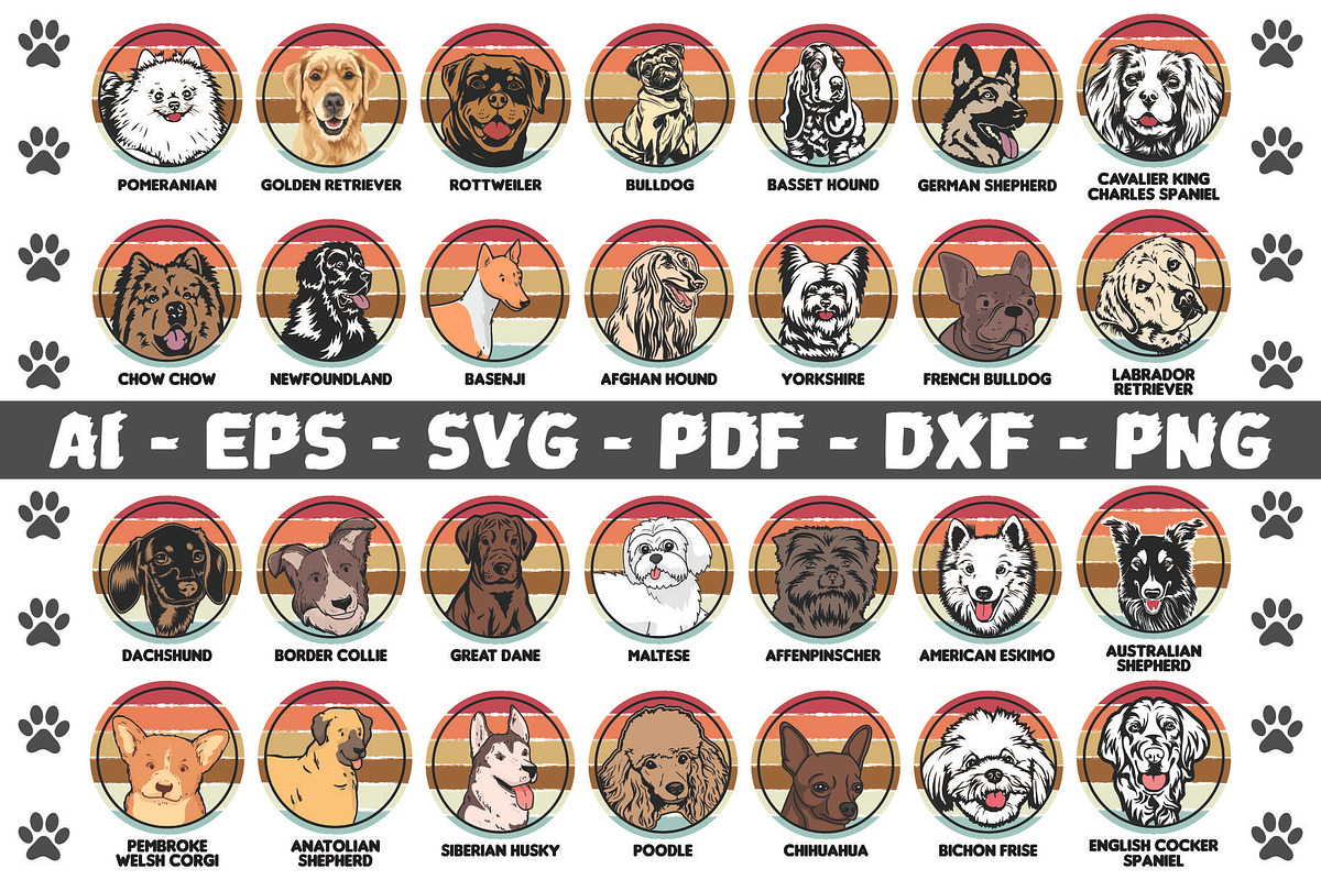 Dog Retro Bundles Vector, an Object Illustration by Vector Portal