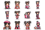 Enjoy Coffee Girl Whimsical Clipart, a Seasonal Illustration by Designking (Thumbnail 2 of 5)