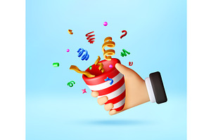 3D Hand holding party popper with, an Object Illustration by Abscent