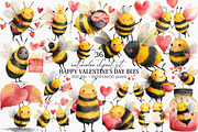 Happy Valentine's Day Bees Clipart, an Illustration by Canvas Craft (Thumbnail 1 of 6)