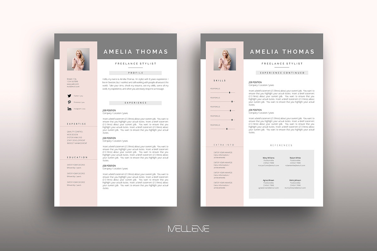 Resume / CV template - Amelia, a Resume Template by Mellene Templates (Photo 1 of 3)