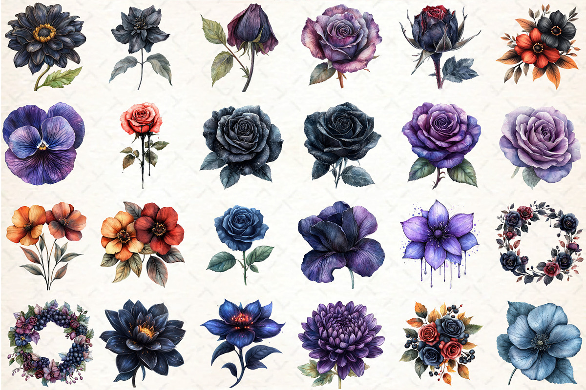 Gothic Flowers Dark Floral Clipart, an Illustration by DreamCafeArt (Photo 2 of 5)