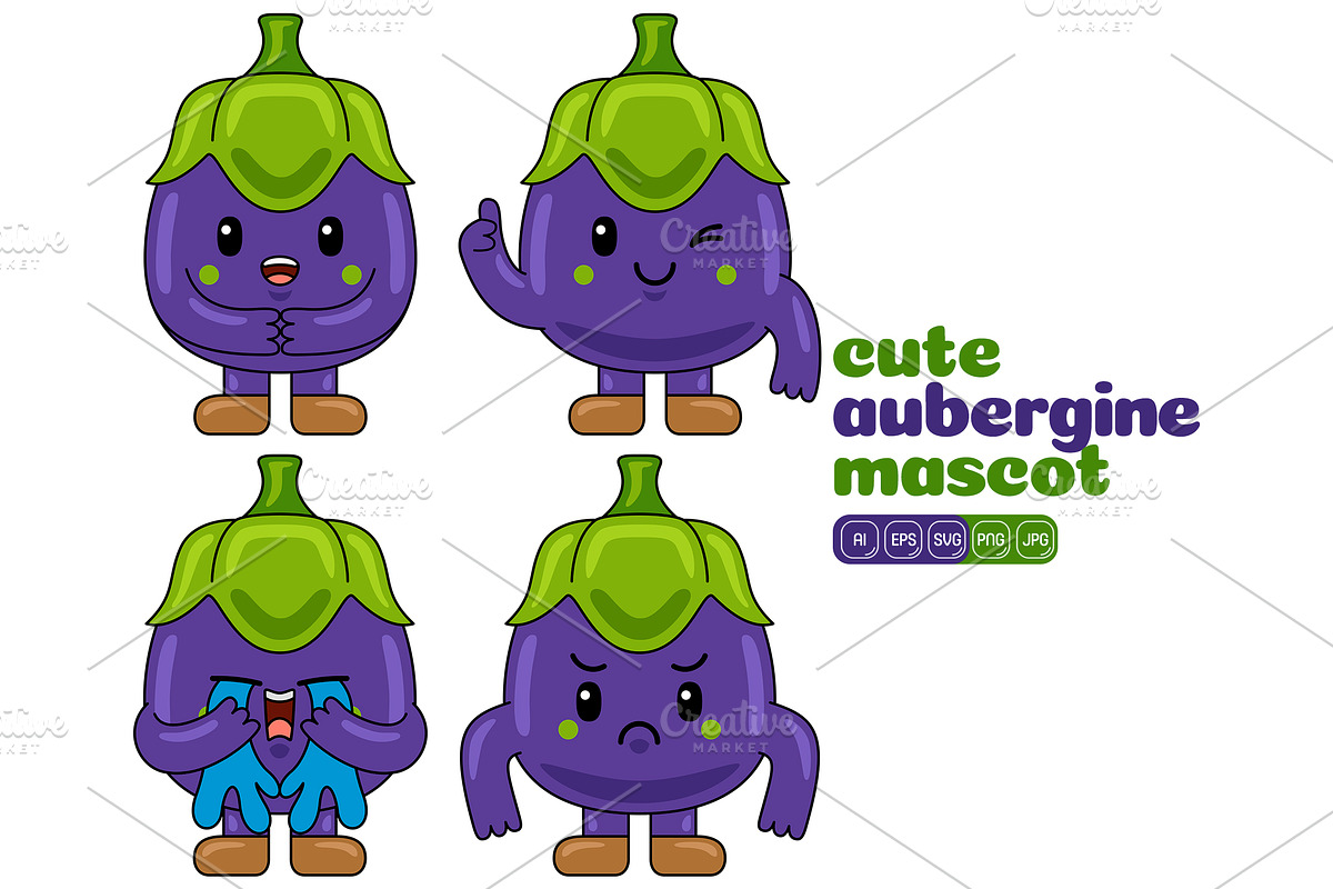 Aubergine Mascot Vector Pack, an Illustration by MEDZ (Photo 2 of 5)