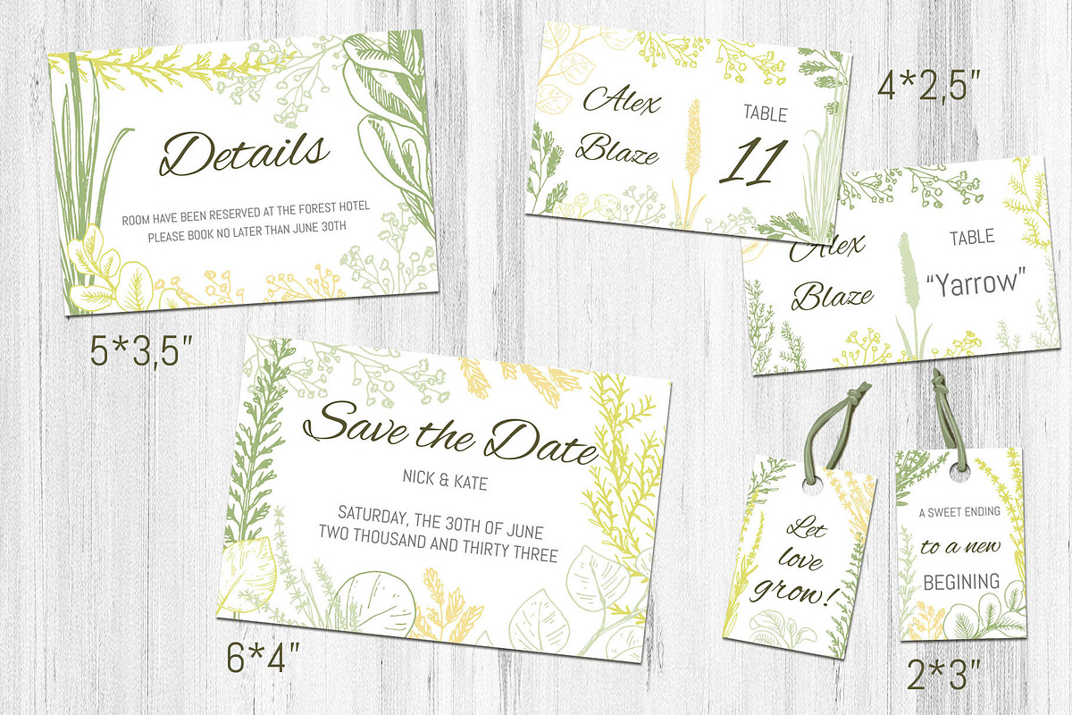 Wedding collection. Green herbs, an Invitation Template by Alena Kaz (Photo 3 of 8)