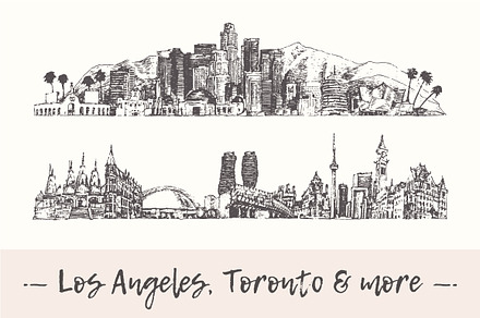 Set of 18 world's cities skylines, a Work Illustration by TheMountBirdStudio