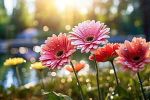 Colorful gerbera flowers in the park, a Nature Photo by AlyaAnd