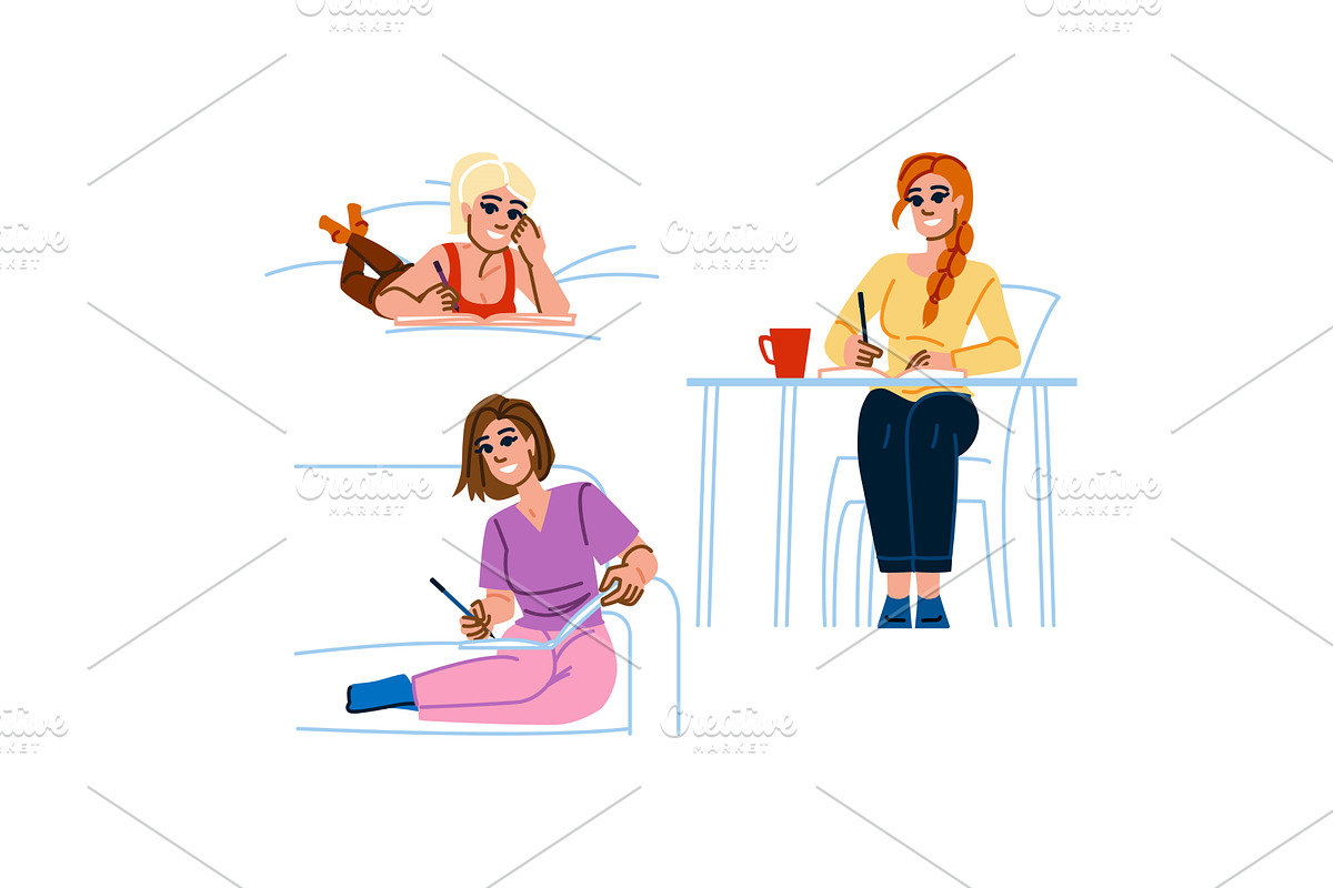 mindfulness journaling woman vector, a Person Illustration by pikepicture