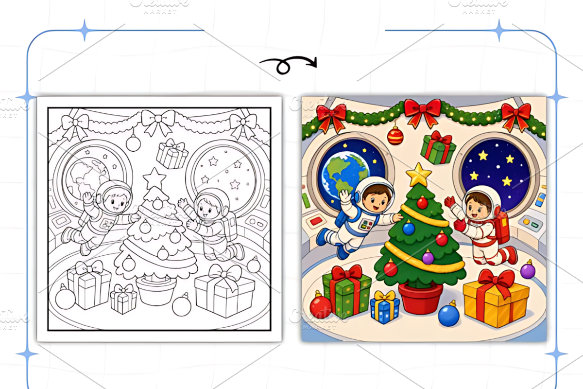 Bold Easy Christmas Space Coloring, a Seasonal Illustration by Design Station (Photo 2 of 8)