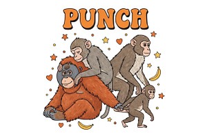 Cute Baby Monkey Punch PNG, an Illustration by CraftArtStudio