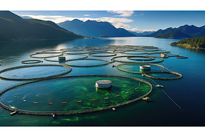 sustainable salmon farm ai generated, an Animal Photo by pikepicture