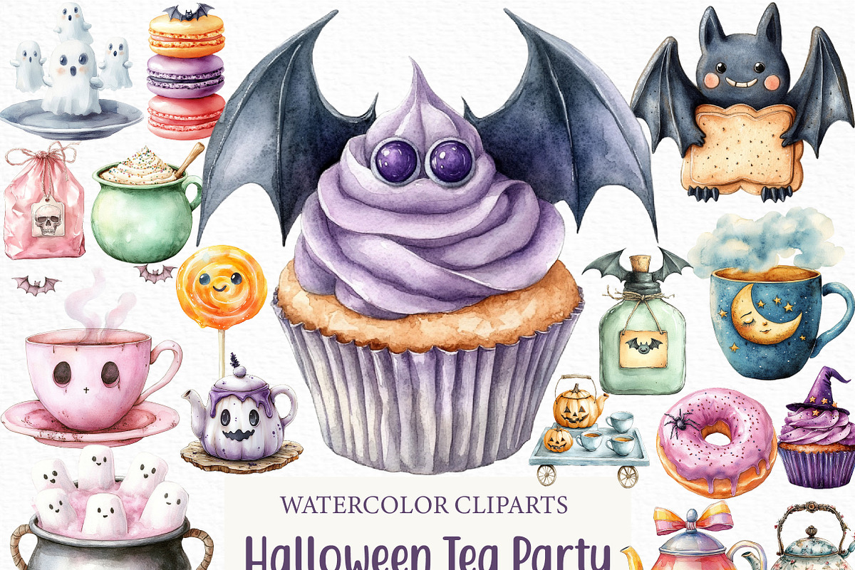 Pastel Halloween Tea Party Clipart, an Illustration by Craft Nest (Photo 1 of 6)
