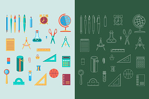 School supplies icon set