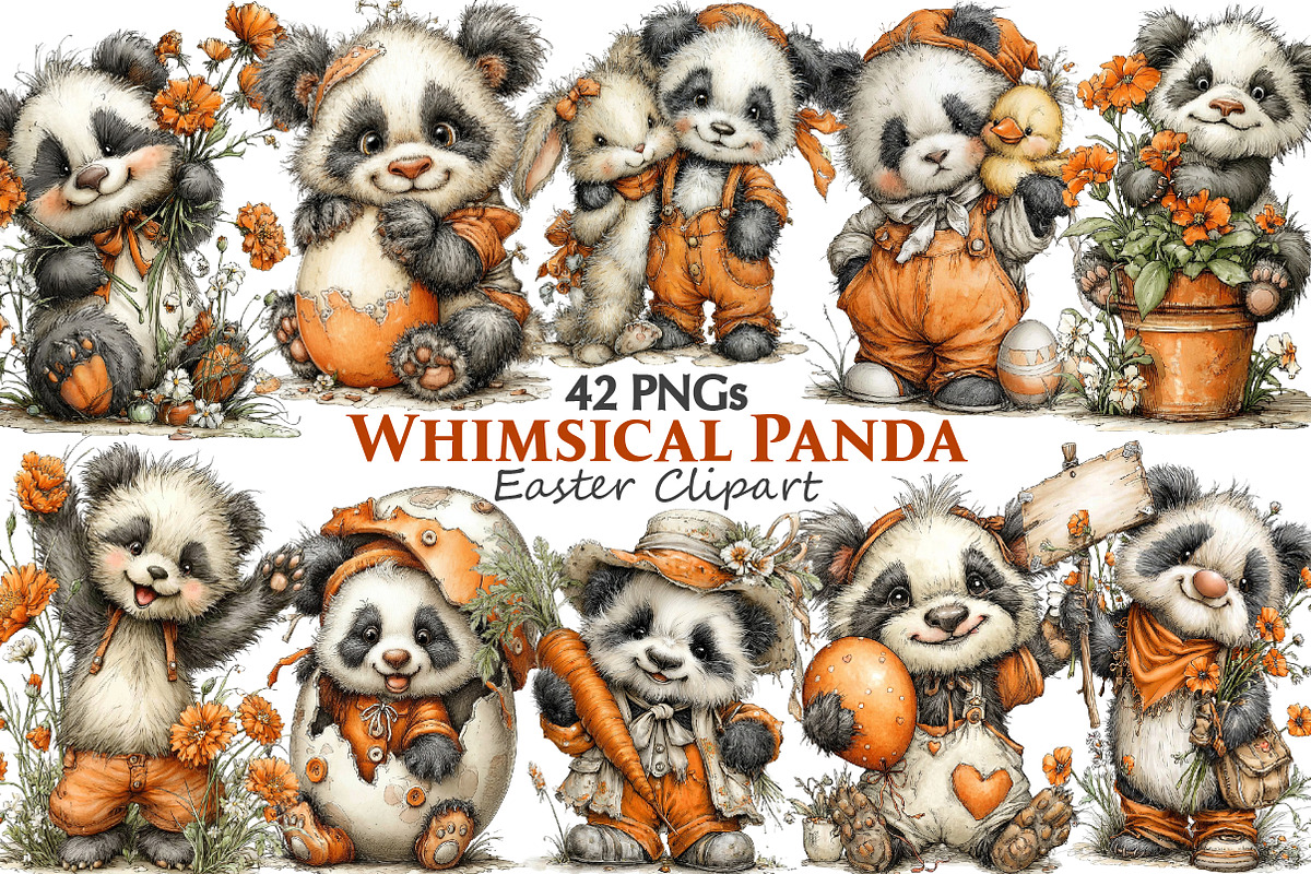 Whimsical Easter Panda Clipart, an Illustration by Pixels.Craft (Photo 1 of 5)