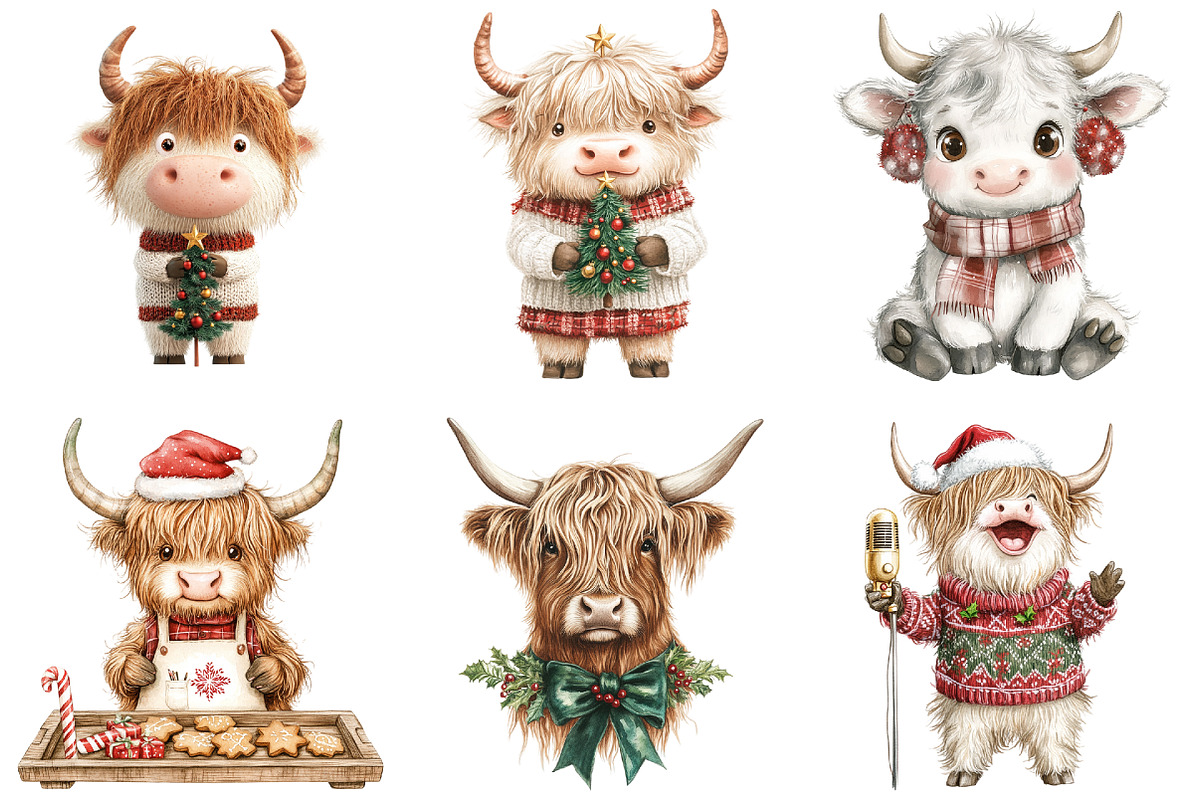 Funny Christmas Cow Clipart PNG, a Seasonal Illustration by CitraGraphics (Photo 3 of 5)