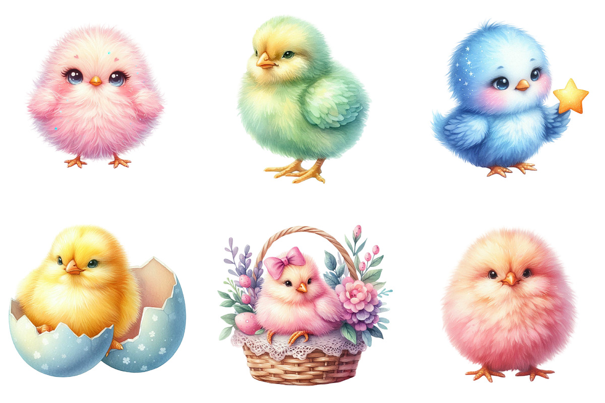 Pastel Chicks Clipart, an Illustration by DreamArtGraphic (Photo 3 of 5)