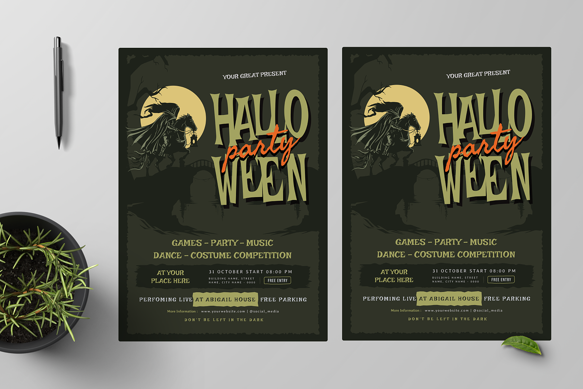 Green Halloween Night Party Flyer, a Flyer Template by Annora Studio (Photo 2 of 5)