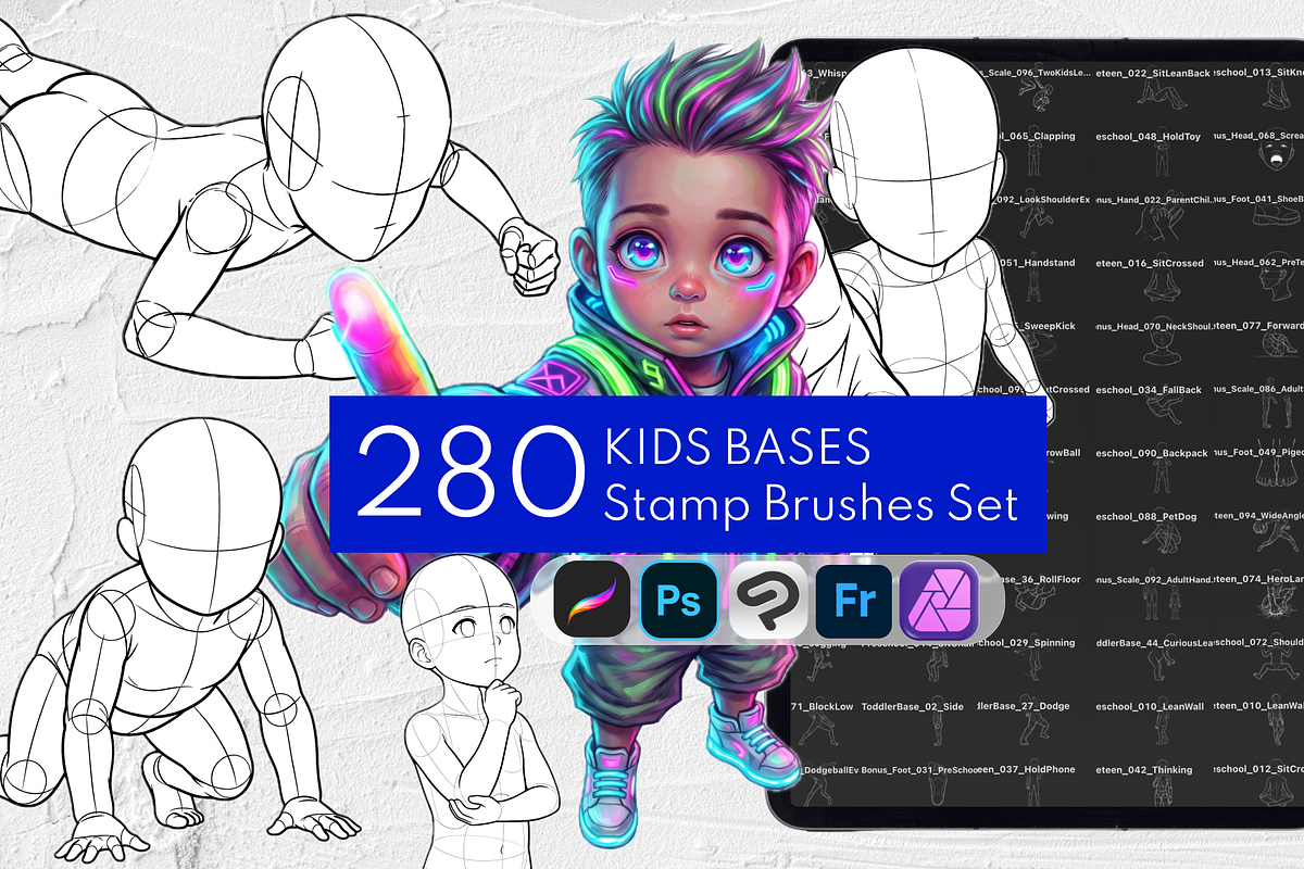 Kids Procreate Body Poses Stamps, a Brush Add-On by Selentaori Studio (Photo 1 of 11)