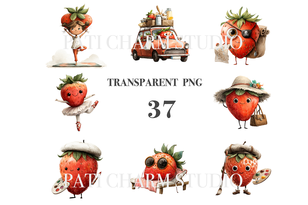 37 Strawberry Clipart, a Food Illustration by Pati Charm Studio (Photo 3 of 8)