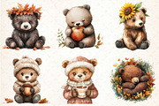 Watercolor Autumn Bear Clipart, an Illustration by DreamCafeArt (Thumbnail 3 of 9)
