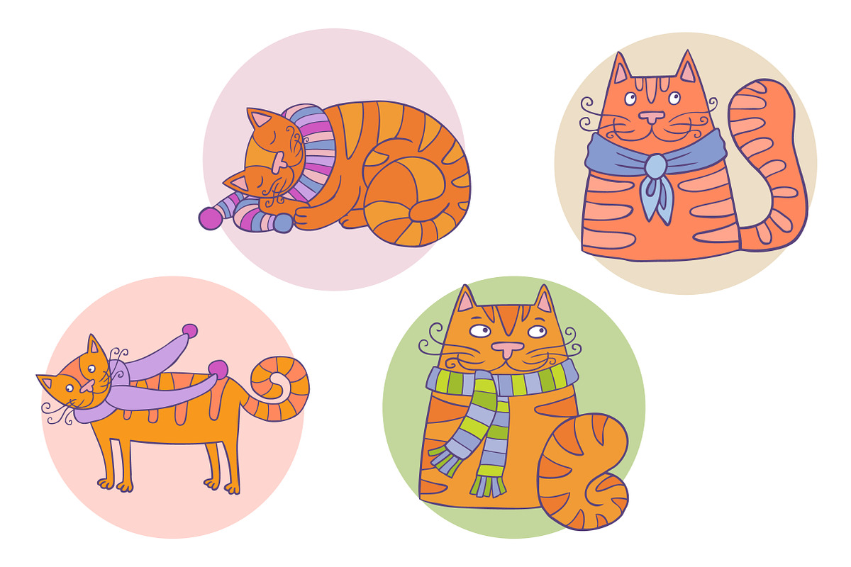 Happy Cats lovely vector set, an Animal Illustration by natsa (Photo 3 of 4)