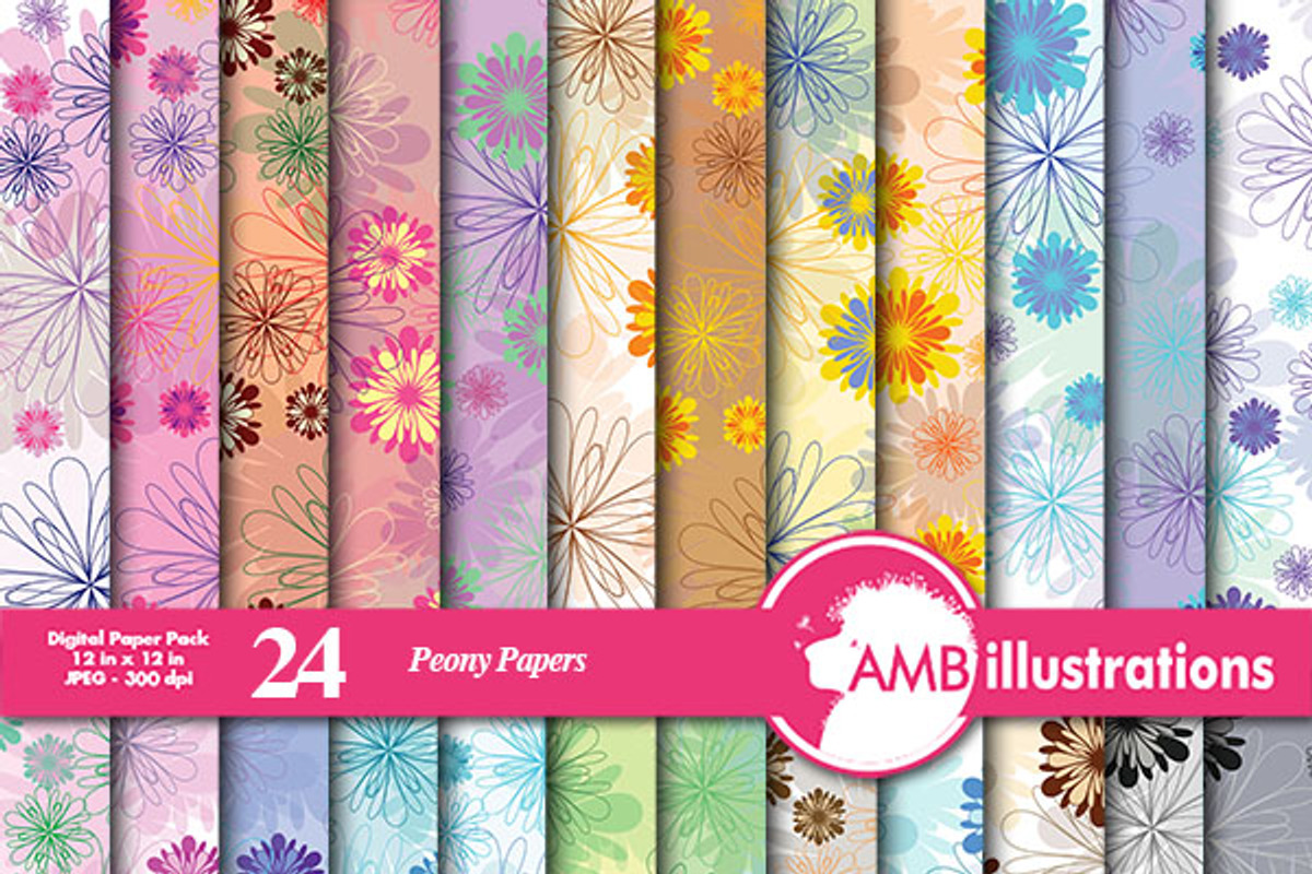 24 Peony digital papers AMB-406