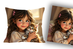 Girl Child with Kitten, an Animal Illustration by Sharon Schwalbe