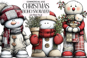 Boho Snowman Clipart Bundle, an Illustration by Daily.Designs