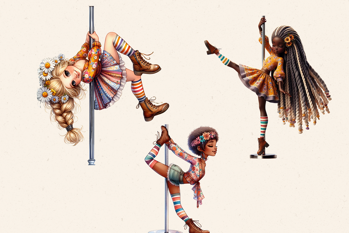 BOHO POLE DANCE GIRL CLIPART PACK, a Person Illustration by Daring Digies (Photo 6 of 8)