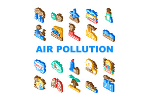 air pollution smog emissions icons, an Illustration by pikepicture
