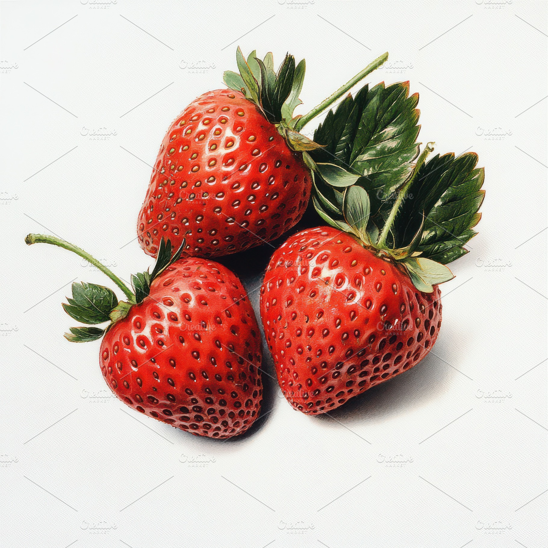 Strawberry with green leaves isolate, a Food & Drink Photo by Pixeness Studio