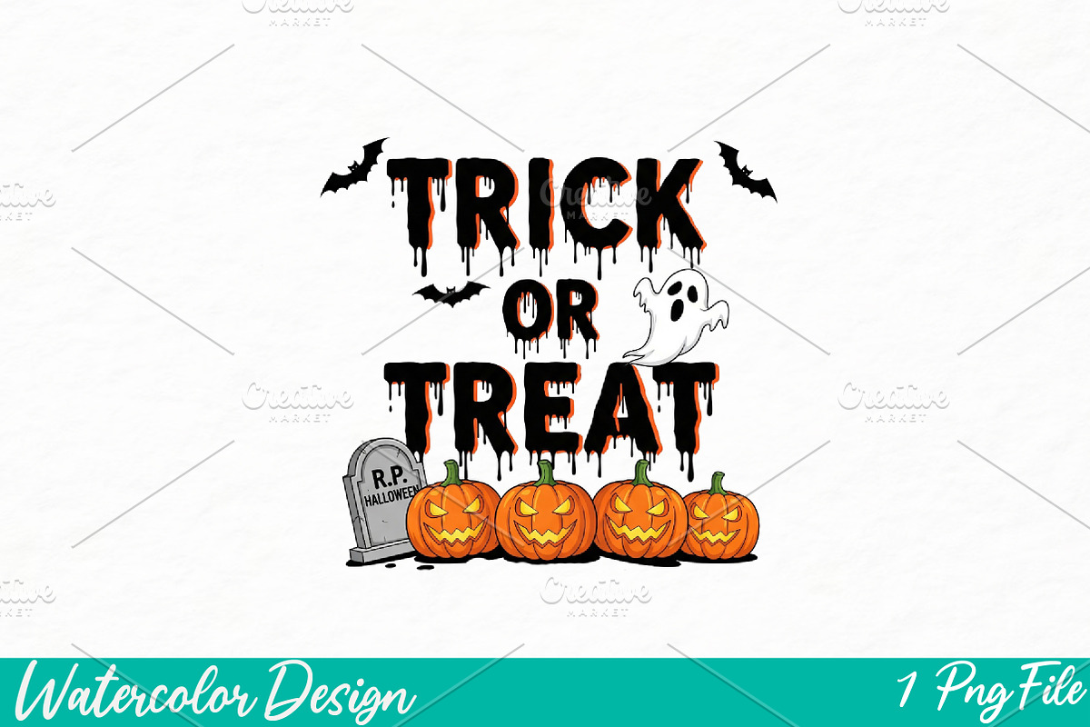 Trick or treat png sublimation, an Illustration by Watercolor design (Photo 1 of 3)