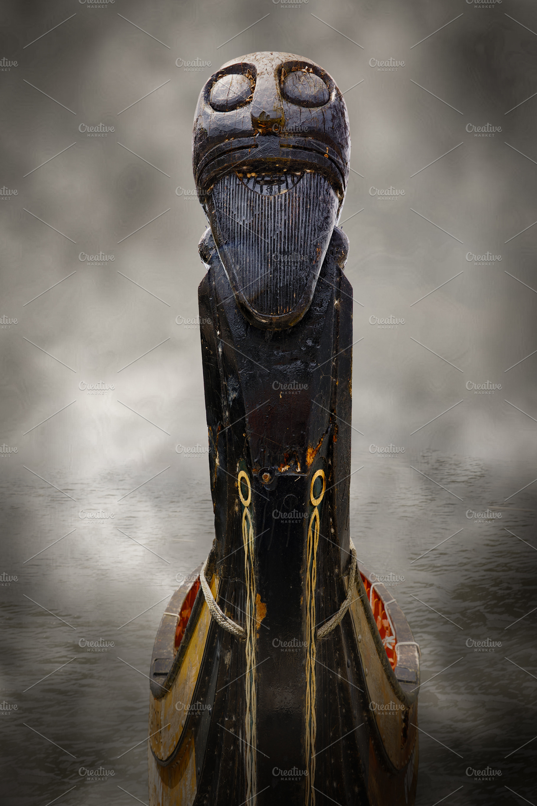 Front view of Viking Ship Prow with, a Transportation Photo by Perpis