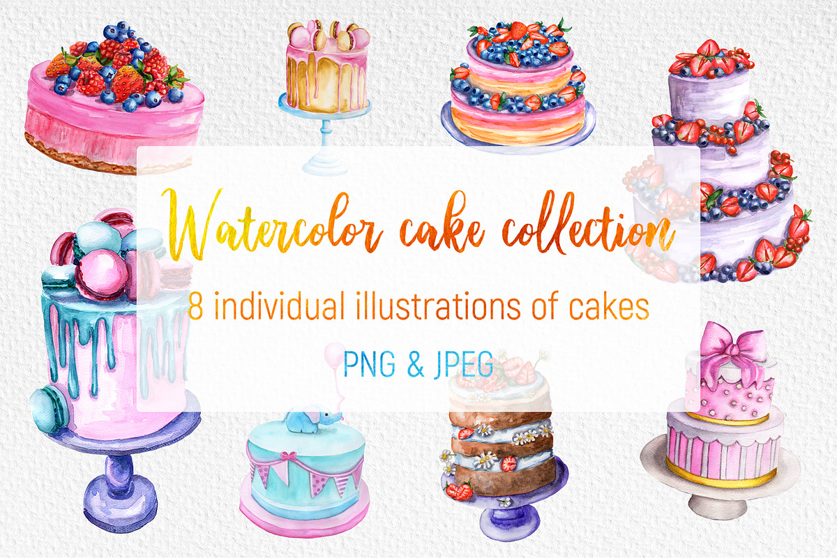 Watercolor cake set, a Food Illustration by Olha's watercolor (Photo 1 of 4)