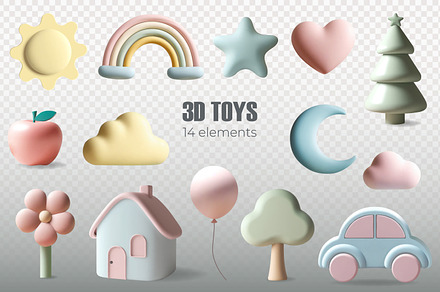3D Plastic Kids Toys – Vector Set