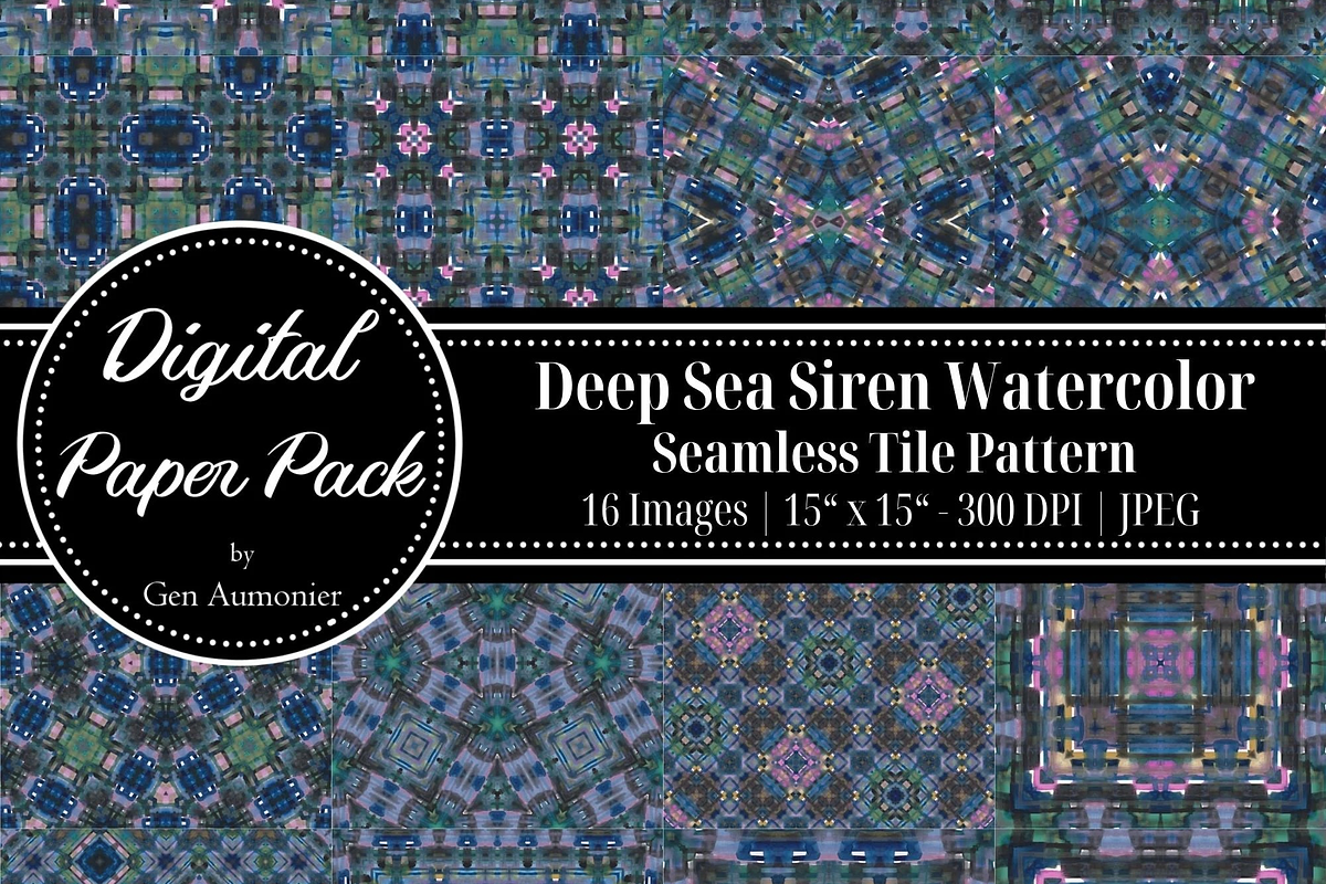 Deep Sea Siren Watercolor Patterns, a Pattern Graphic by Gen Aumonier (Photo 1 of 7)