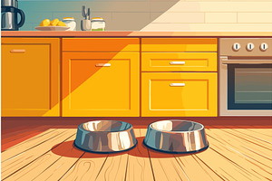 Cartoon kitchen interior with two, an Object Illustration by LadadikArt