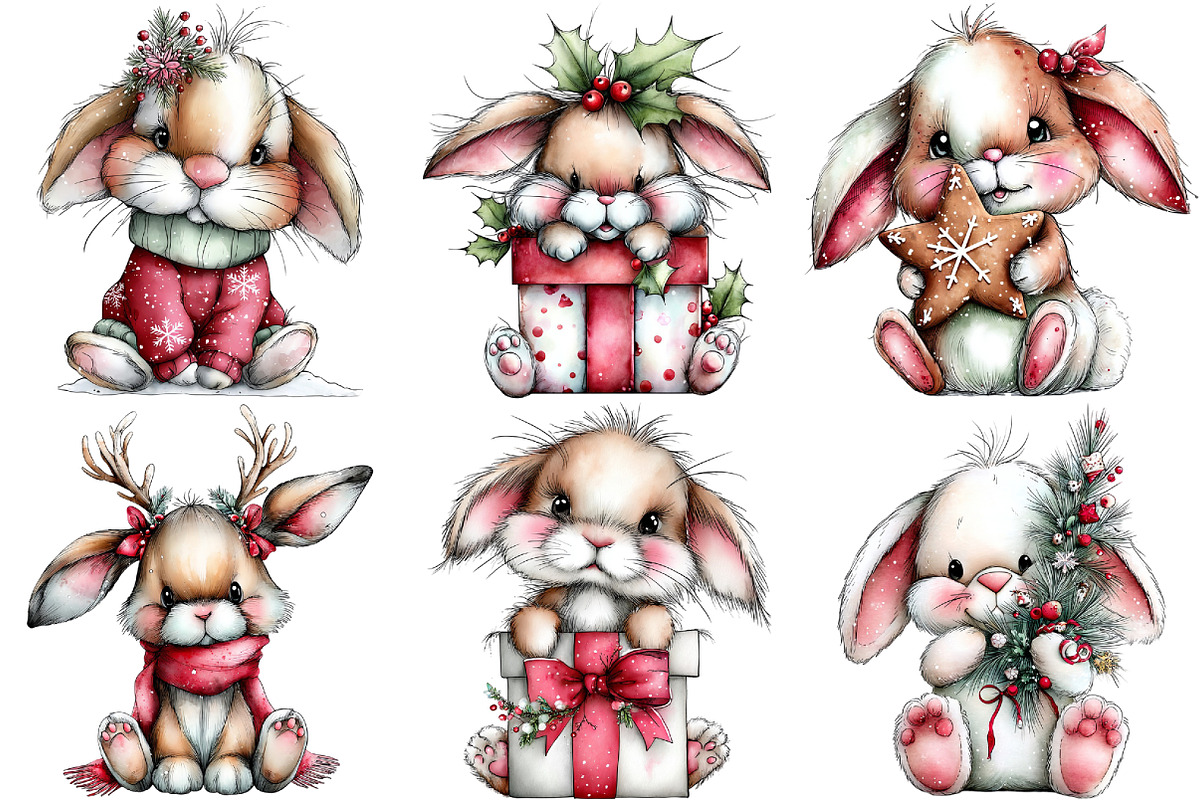 Quirky Christmas Bunny Clipart Bundl, an Illustration by Pixels.Craft (Photo 5 of 6)